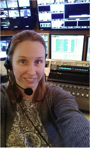 Jill Oakes working as a newscast director